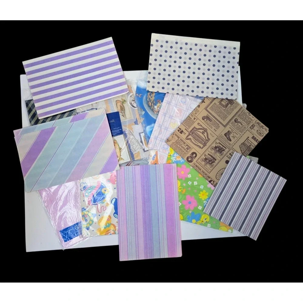 Vintage Wrapping Paper Lot 16 Patterns Journal Scrapbooking Tweety Ducks Ads Etc